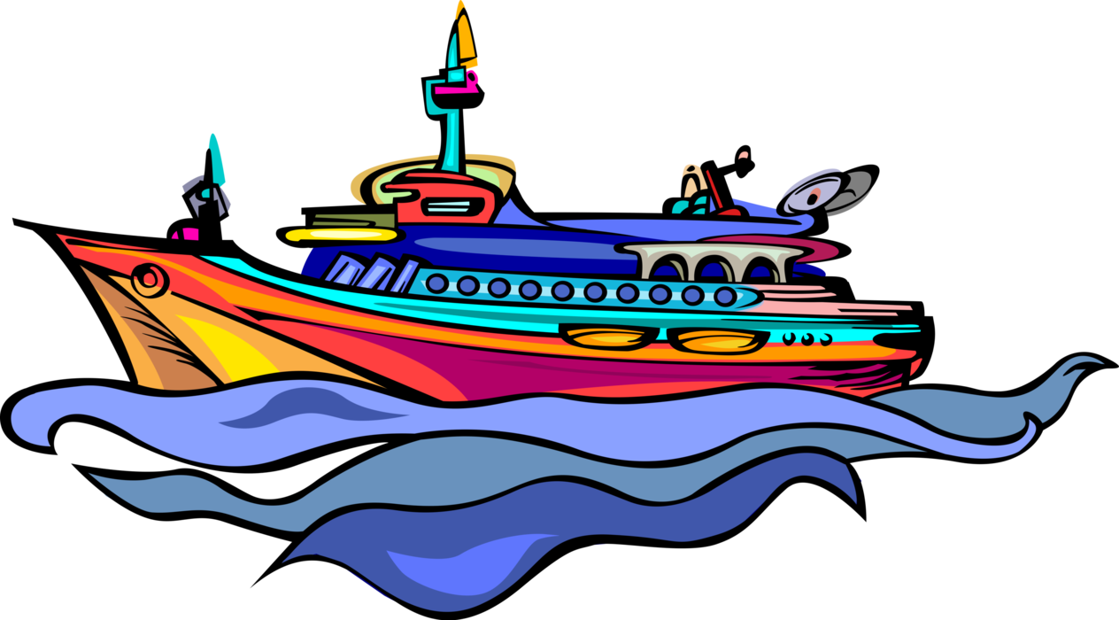 Vector Illustration of Luxury Motor Yacht Watercraft Cruises on High Seas