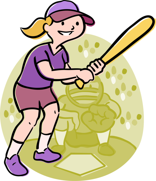 Vector Illustration of American Pastime Sport of Baseball Player at Home Plate Diamond Swings Bat with Catcher Catching