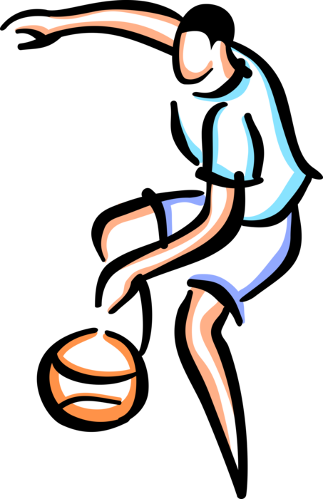 Vector Illustration of Sport of Basketball Game Player Dribbles Ball on Court