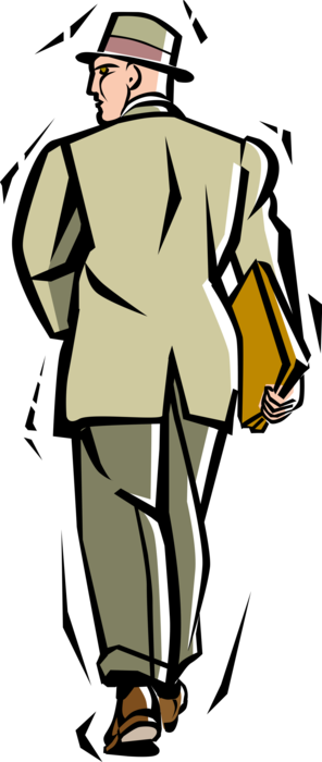 Vector Illustration of Businessman Walks Away with Portfolio