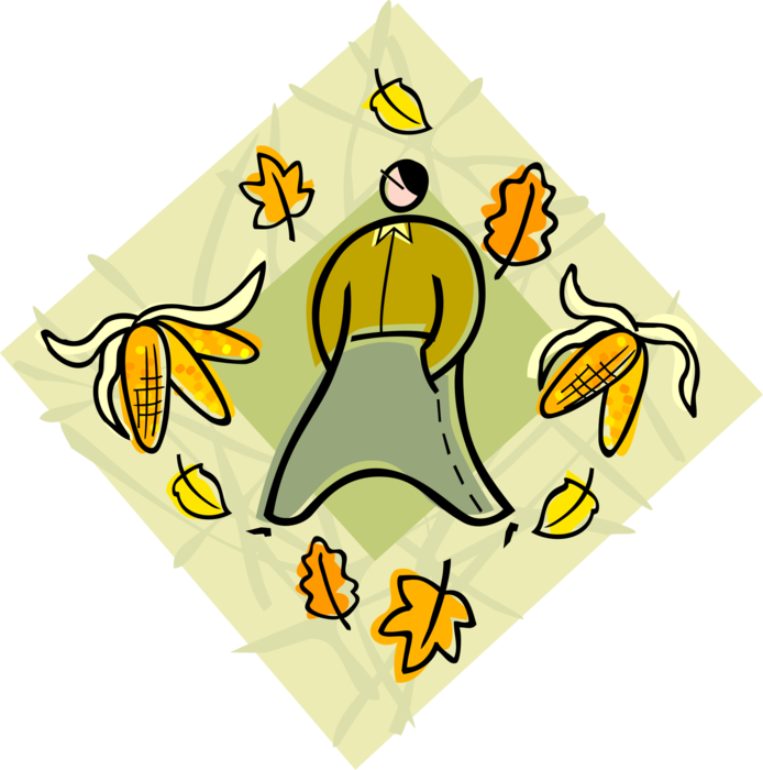 Vector Illustration of Walking Through Autumn Fall Leaves with Corn Husks