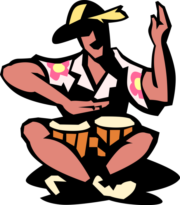 Vector Illustration of Musician Plays Bongo Drums Percussion Instrument