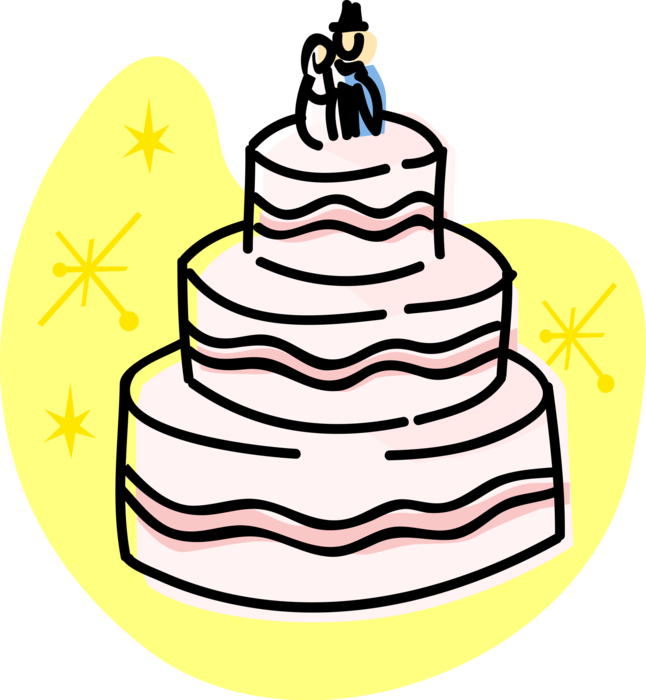 Vector Illustration of Three-Tiered Wedding Cake Traditional Cake Served at Wedding Receptions 