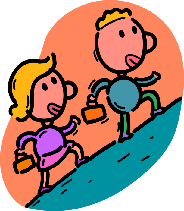 Vector Illustration of Business Colleagues Climb Steep Incline Hill
