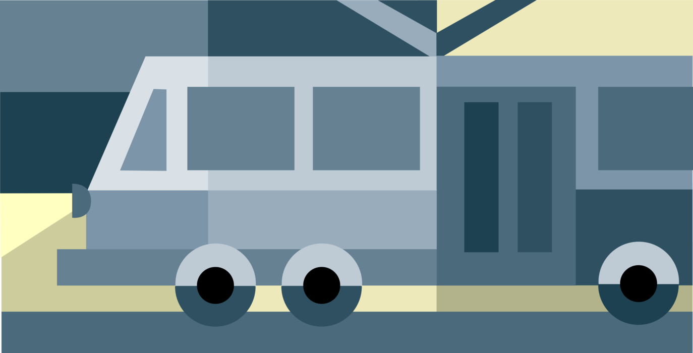 Vector Illustration of Electric Streetcar Tram Trolley Runs on Tracks Along Public Urban Streets