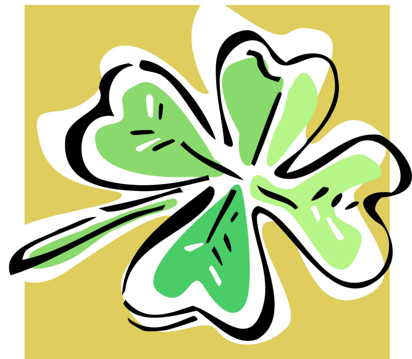 Vector Illustration of St Patrick's Day Four-Leaf Clover Irish Shamrock Brings, Faith, Hope, Love, and Good Luck