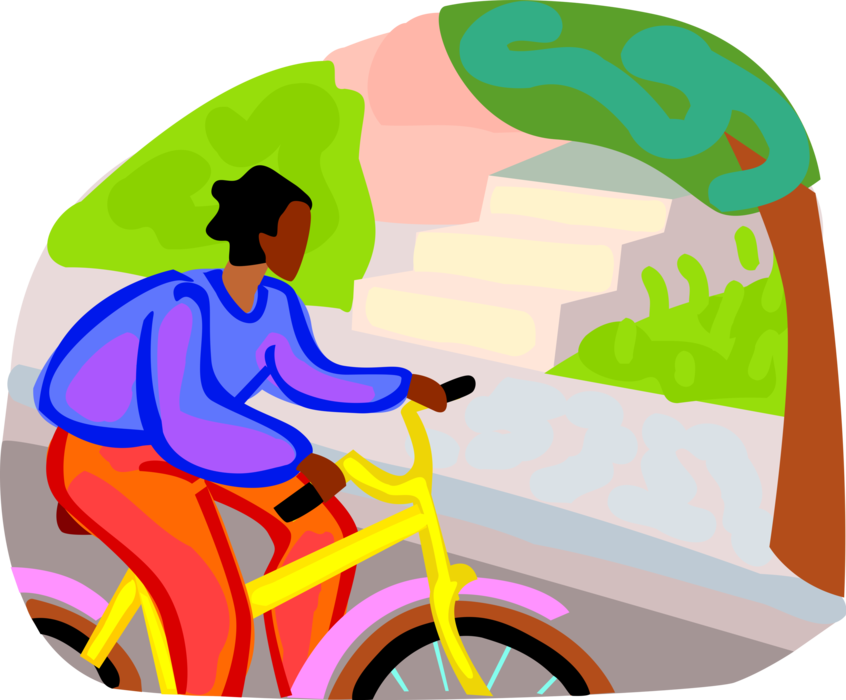 Vector Illustration of Cycling Enthusiast Riding Bicycle on City Street