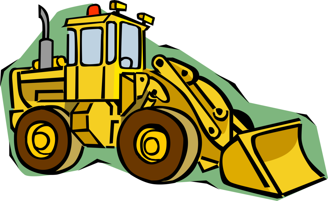 Vector Illustration of Construction Industry Heavy Machinery Equipment Excavator Front End Loader