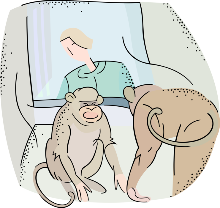 Vector Illustration of Animal Testing Research and Experimentation with Chimpanzee and Scientist Conducting Experiment