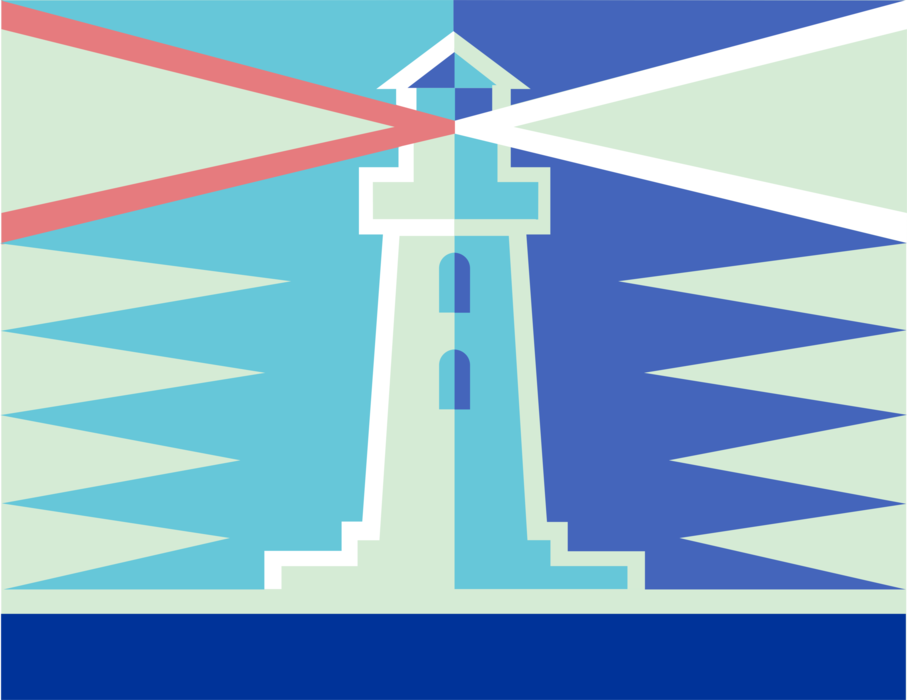 Vector Illustration of Lighthouse Beacon Emits Light as Navigational Aid for Maritime Vessels