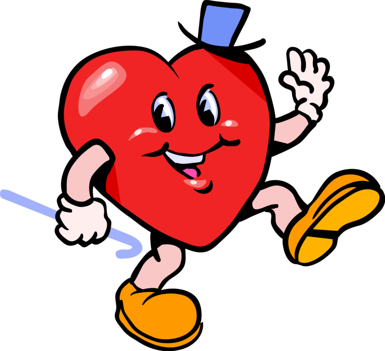 Vector Illustration of Valentine's Day Sentimental Love Heart Marches with Top Hat and Cane Expression of Affection