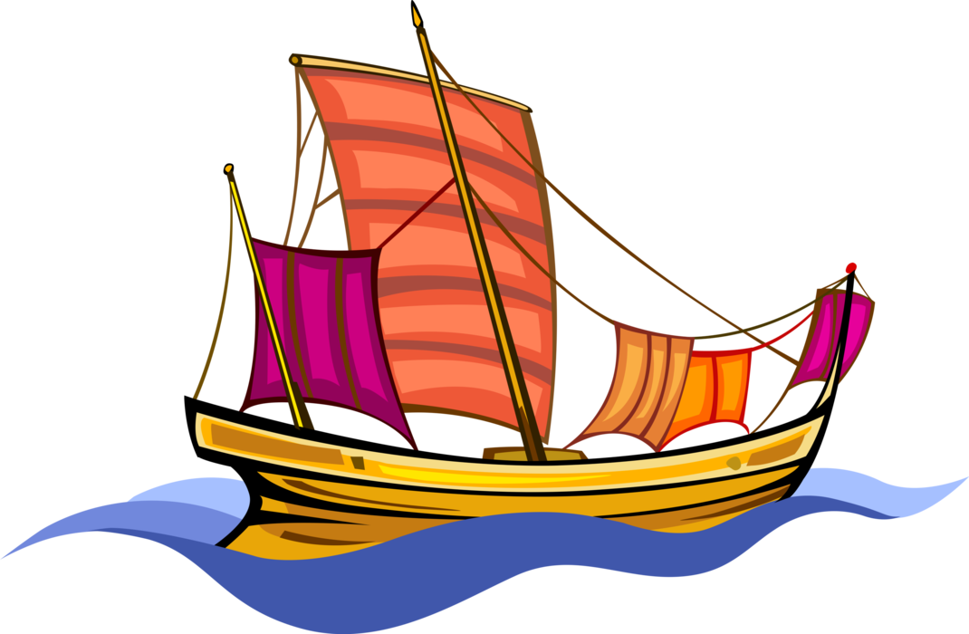 Vector Illustration of Sailing Vessel Ship with Sails on Ocean