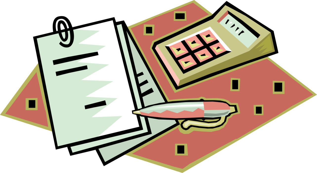 Vector Illustration of Financial Reports with Calculator Performing Basic Operations of Mathematics