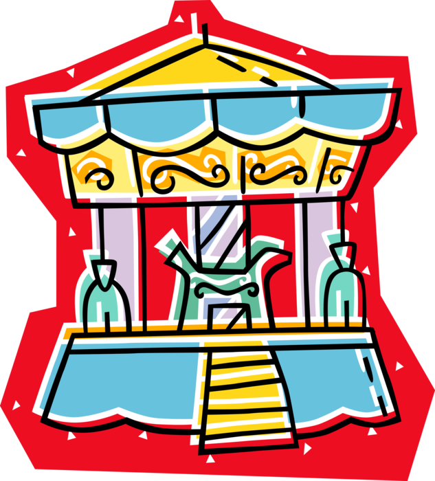 Vector Illustration of Amusement Park or Theme Park Merry-Go-Round Carousel Ride