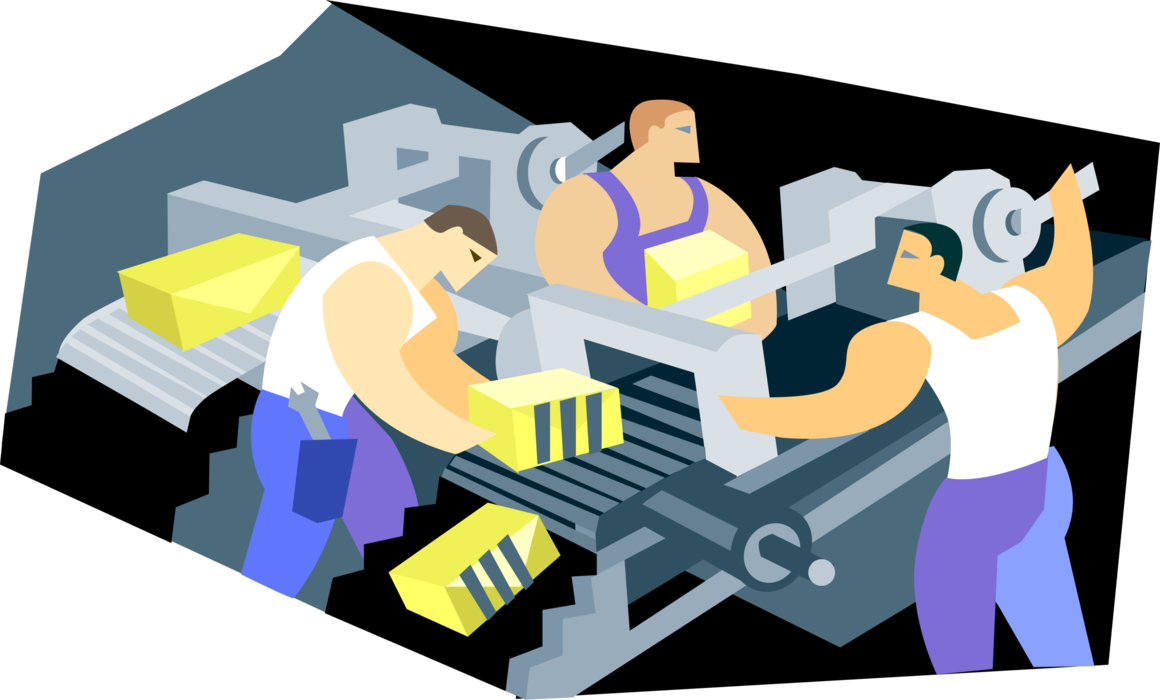 Vector Illustration of Workers Working in Factory Shipping Department