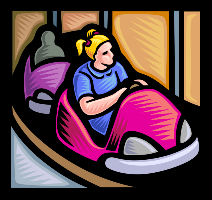 Vector Illustration of Bumper Car Amusement Ride at Midway Fun Theme Park