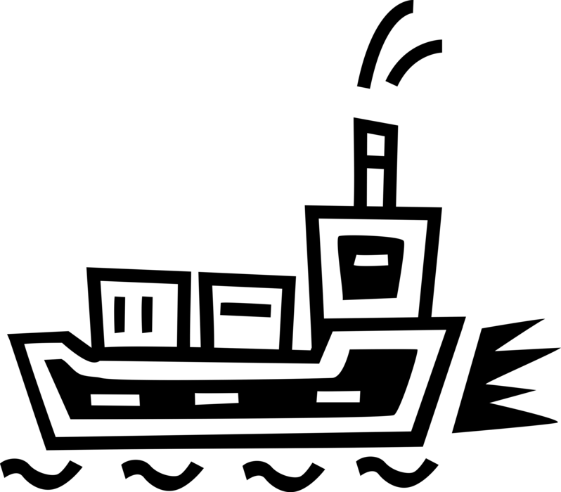 Vector Illustration of Ocean Transport Cargo Ship or Freighter Ship or Vessel Carries Freight Goods and Materials