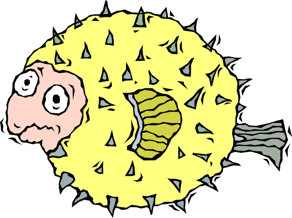 Vector Illustration of Poisonous Pufferfish Blow Fish, Blowfish Toxic Aquatic Marine Animal