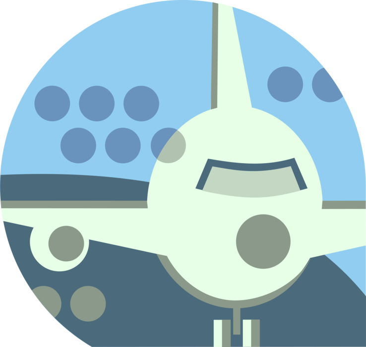 Vector Illustration of Commercial Airline Passenger Jet Airplane on Airport Runway