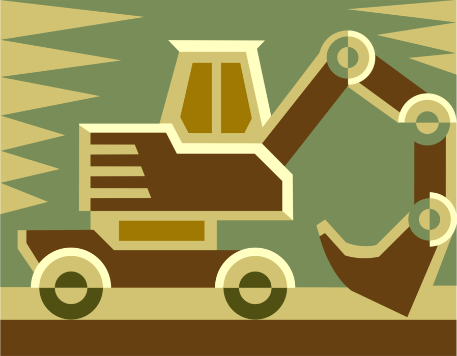 Vector Illustration of Construction Industry Heavy Equipment Excavator Backhoe Shovel