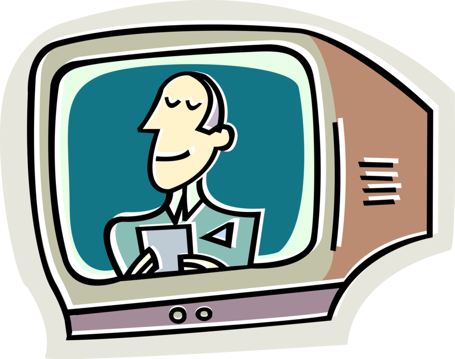 Vector Illustration of News Broadcaster Reads News on Television TV Set
