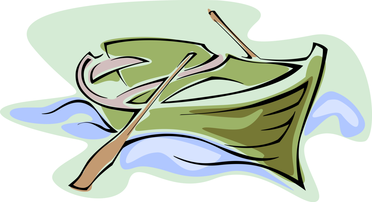 Vector Illustration of Wooden Rowboat or Row Boat with Oars on Water