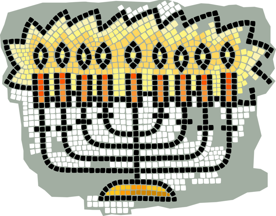 Vector Illustration of Decorative Mosaic Jewish Chanukah Hanukkah Menorah Lampstand Nine Candles Candelabrum 