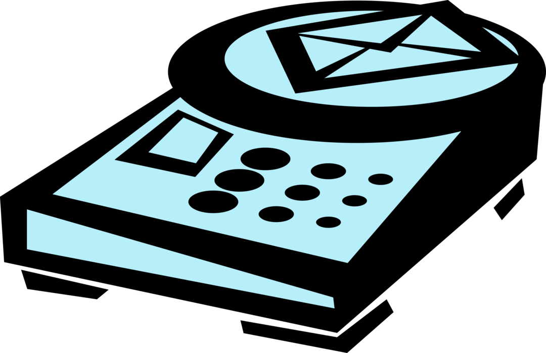 Vector Illustration of Mail Scale Weighs Postage Envelopes for Delivery by Post Office