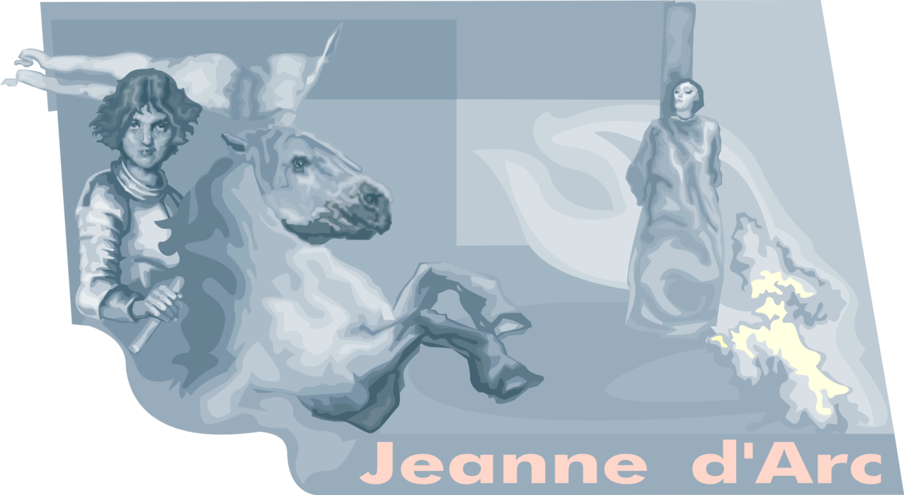 Vector Illustration of The Maid of Orleans, Joan of Arc, Heroine of France Burned at the Stake