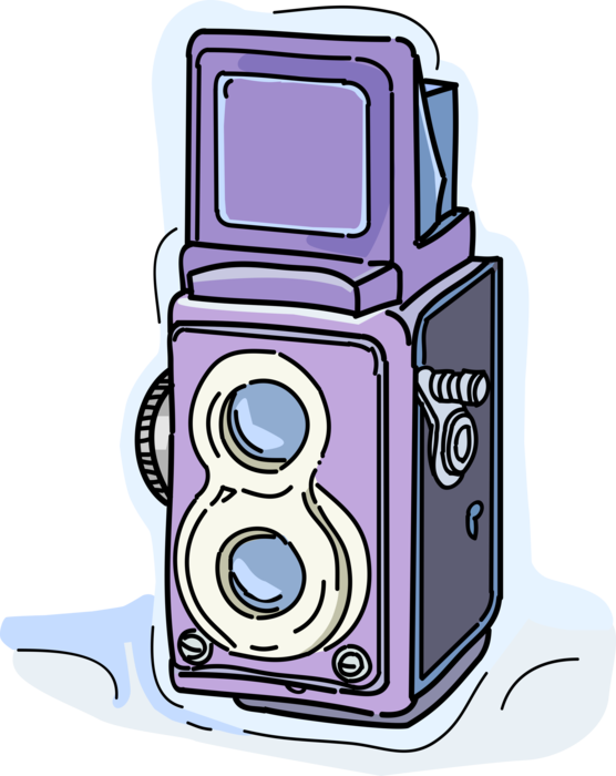 Vector Illustration of Photography Twin-Lens Reflex Camera TLR with Two Objective Lenses