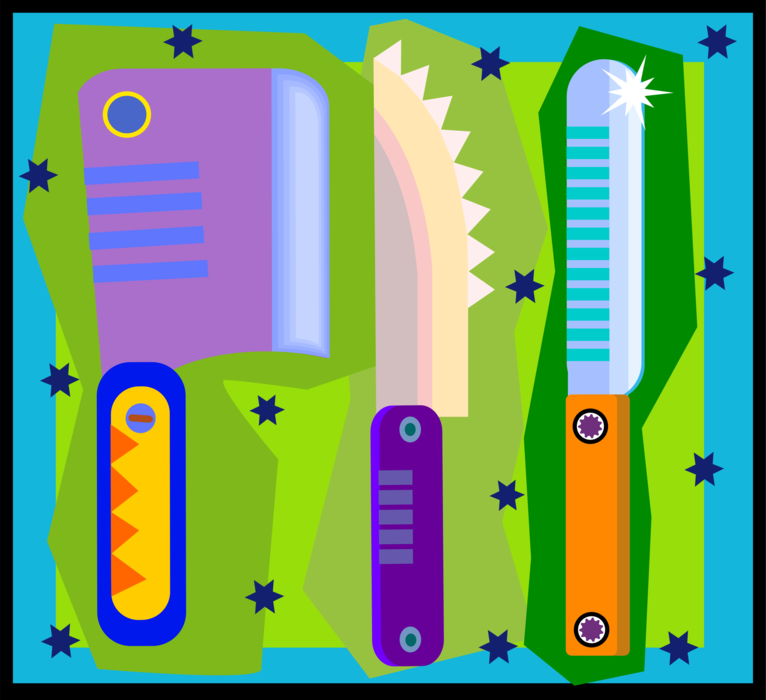 Vector Illustration of Kitchen Kitchenware Cleaver and Cutting Knives