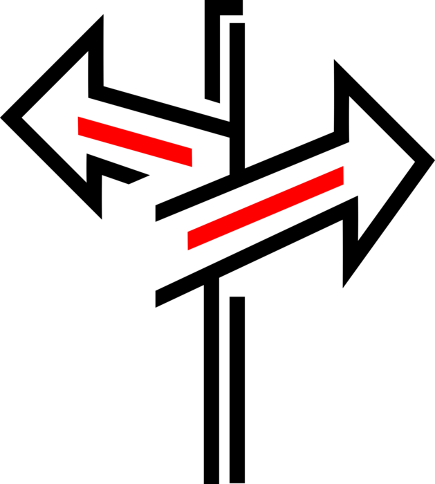 Vector Illustration of Signpost with Arrows Indicating Direction to Follow