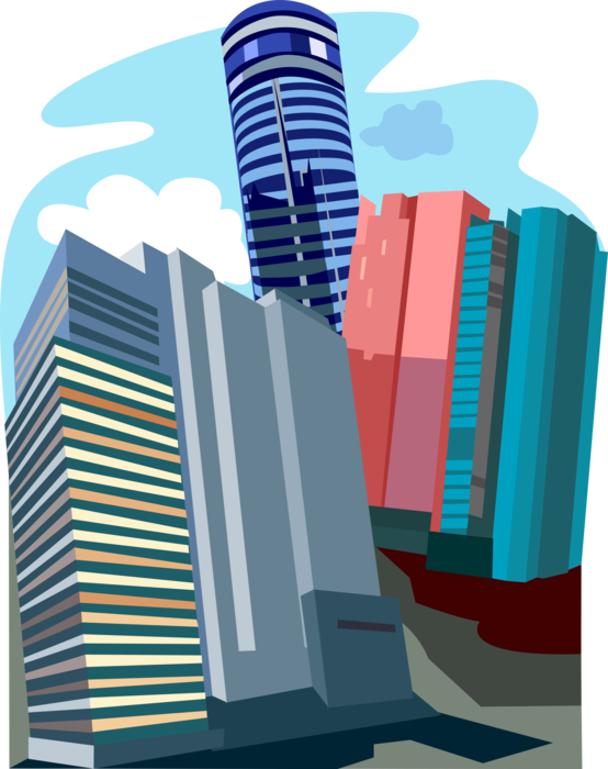 Vector Illustration of Hong Kong Office Skyscraper Buildings with Yuehai Building, China