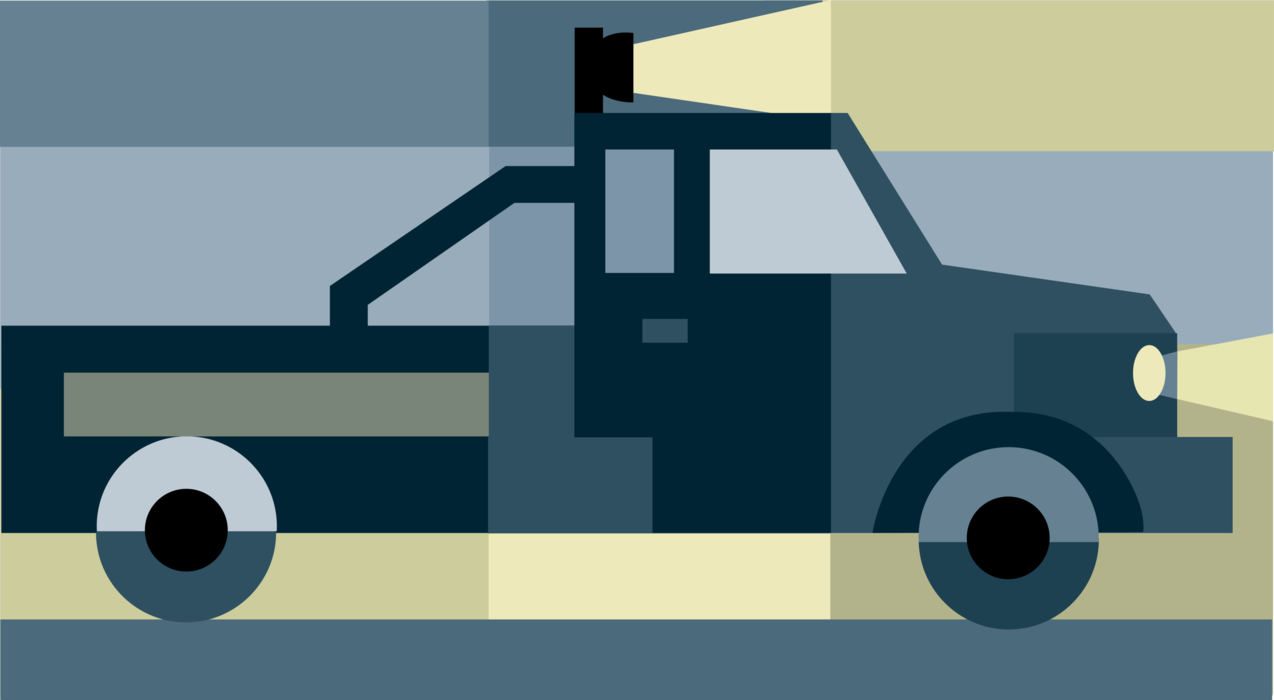 Vector Illustration of Pickup Truck or Light Duty Truck with Search Light on the Top of It