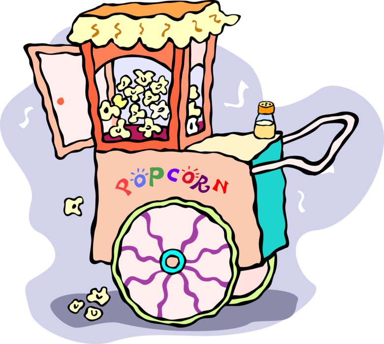 Vector Illustration of Popping Corn Popcorn Snack Food Vendor Cart