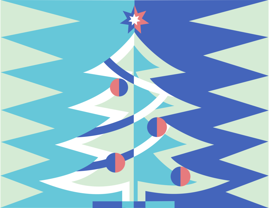 Vector Illustration of Festive Season Christmas Tree with Decorations and Ornaments