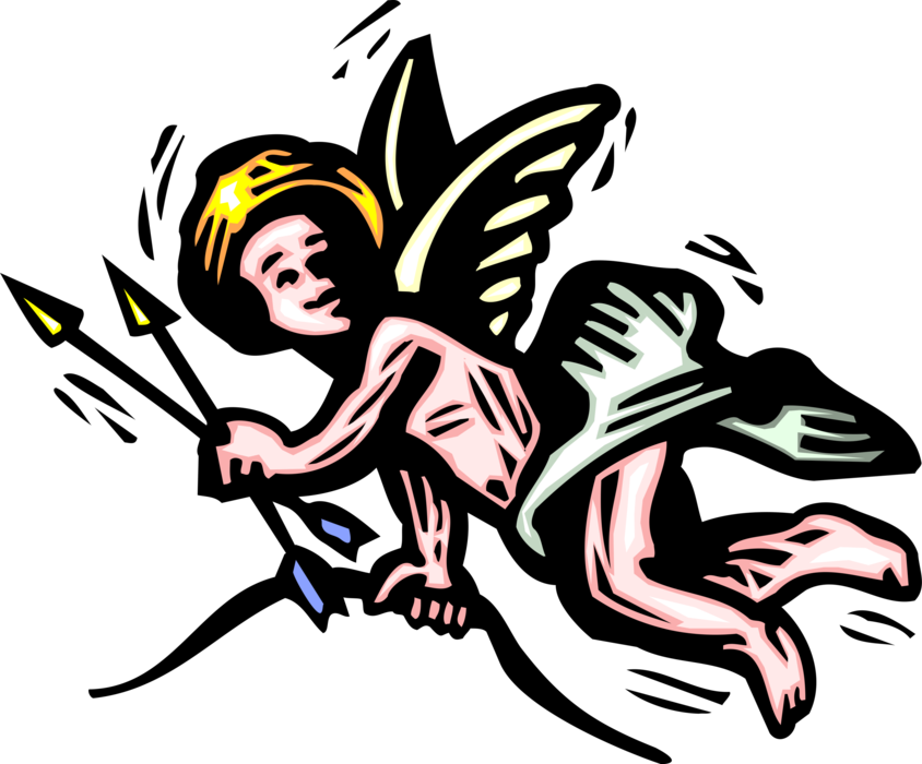 Vector Illustration of Cupid God of Desire and Erotic Love with Archery Bow and Arrow