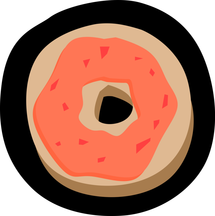 Vector Illustration of Baked Leavened, Doughnut-Shaped Yeasted Wheat Dough Bread Product Bagel 