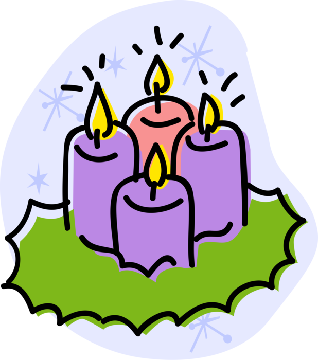 Vector Illustration of Advent Candles in Wreath Prepares for Nativity of Jesus at Christmas