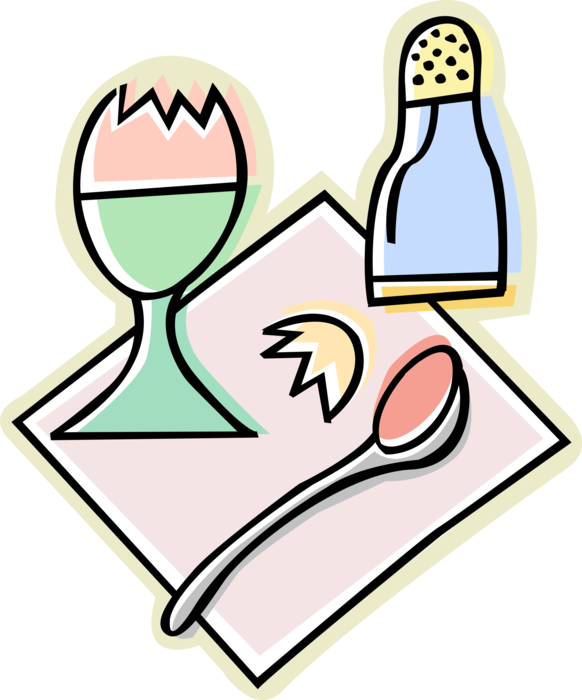 Vector Illustration of Breakfast Soft Boiled Egg with Salt Shaker and Spoon