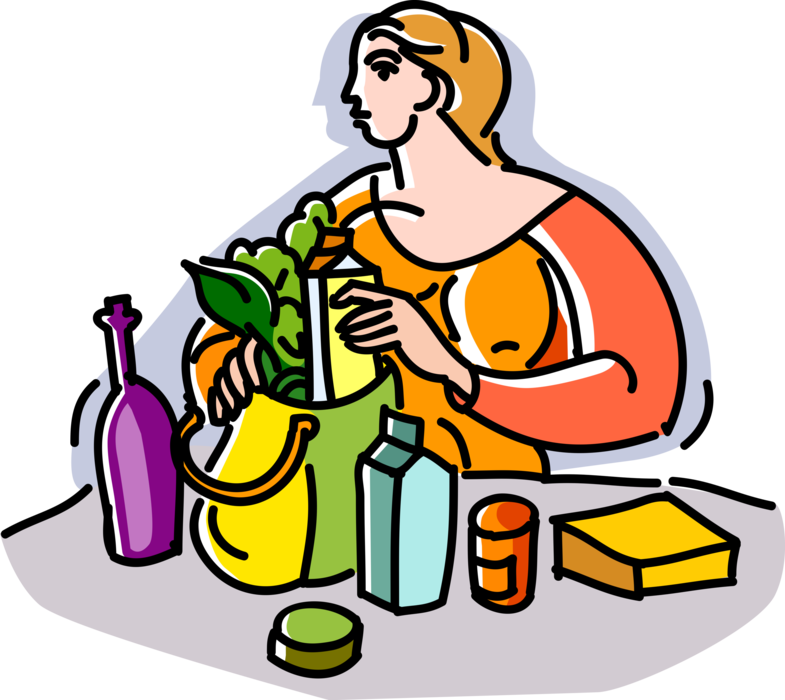 Vector Illustration of Shopper with Food Groceries from Supermarket Grocery Store