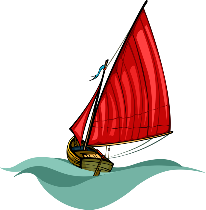 Vector Illustration of Sailing Vessel Sailboat Under Sail on Ocean