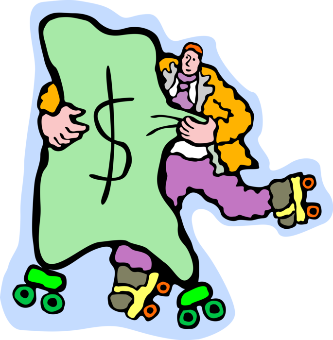 Vector Illustration of Businessman Rollerblader with Cash Money