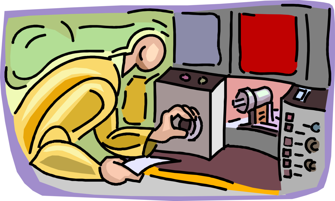 Vector Illustration of Control Room Technician Calibrates Equipment