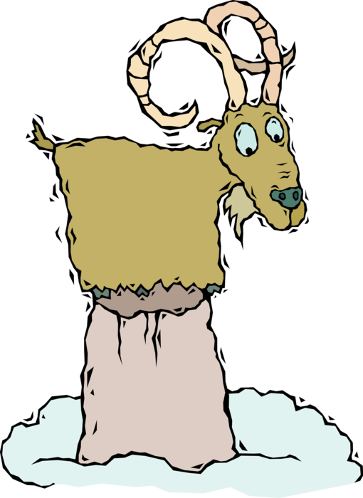 Vector Illustration of Ibex Mountain Goat with Horns Climbing Mountain