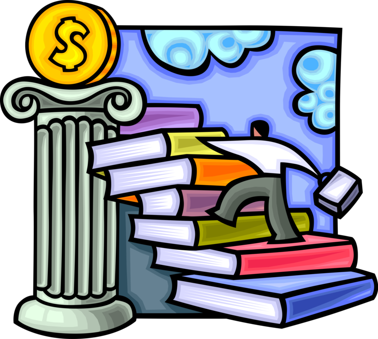 Vector Illustration of Educated Businessman Climbing Stairs of Books to Achieve Financial Success