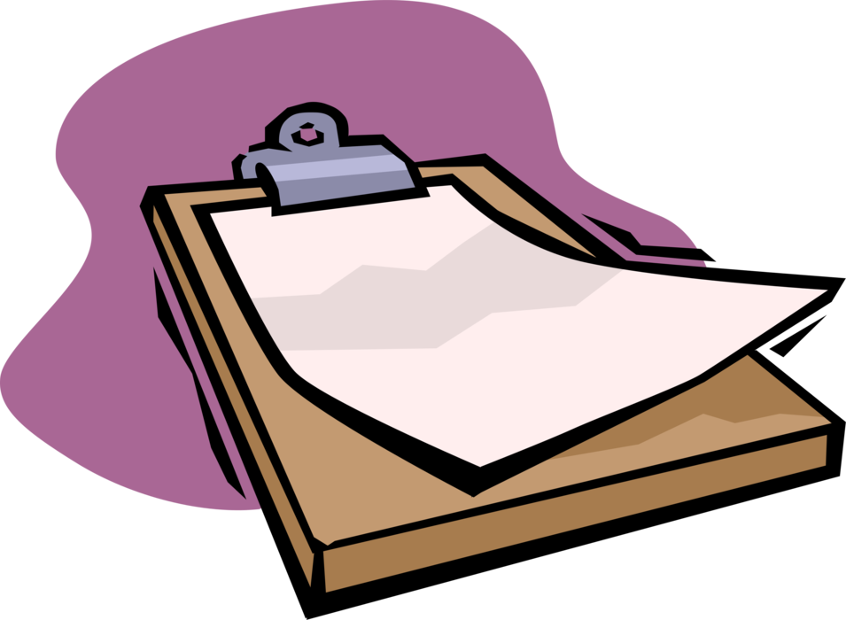 Vector Illustration of Wooden Clipboard Portable Writing Surface for Holding Paper in Place