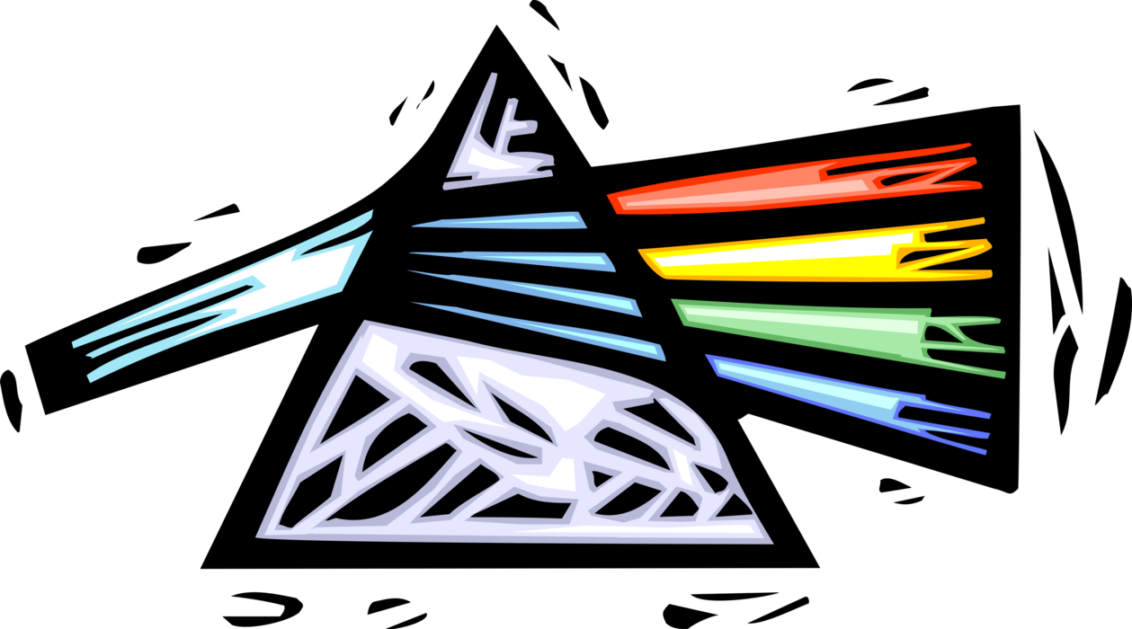 Vector Illustration of Dispersive Prism Refracting Light into Its Constituent Spectral Rainbow Colors 