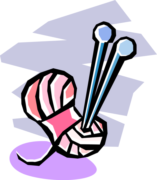 Vector Illustration of Ball of Wool Yarn with Knitting Needles