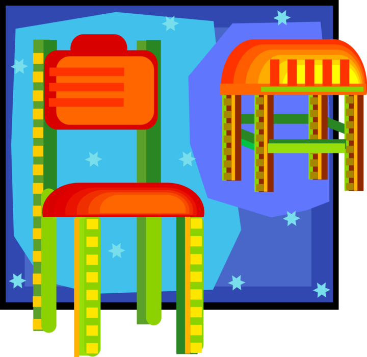 Vector Illustration of Chair and Stool Furniture